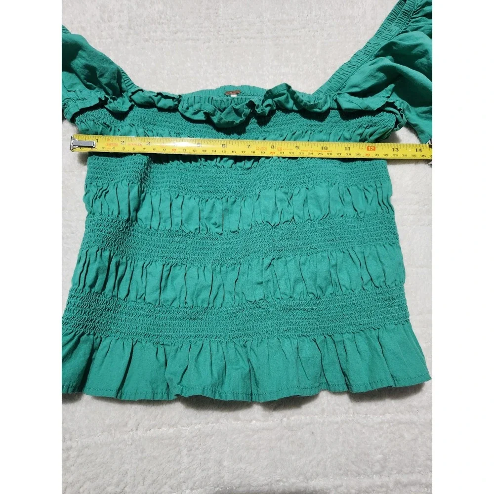 Free People Free Spirit Off The Shoulder Bell Sleeve Blue Top Sz L‎ Smocked
